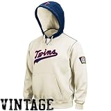 MLB Minnesota Twins 1965 Cooperstown Adult Long Sleeve Hooded Fleece Pull Over (Scoured Natural/Athletic Navy, Large)