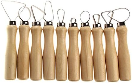 XHTOOL 10 in1 Set Wood Handle Pottery Clay Sculpture Carving Loop Hand Tool with Stainless Steel Flat Wire