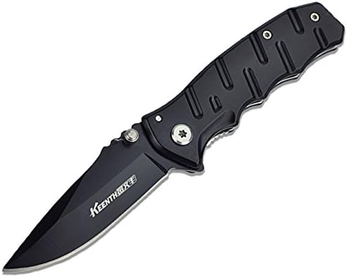 Keenth 420 Stainless Steel Titanium Coated Line Lock Folding Knife with Pocket Clip,3.75 Inch Closed,Light Weight,Black