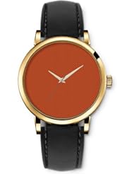 SPRAWL Aanalog Fashion Series Gold Ladies Watches of Genuine Black Leather Strap,Unique Wrist Watch for Women Girls Designed with Red diamonds set