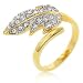 14k Gold Bonded and White Gold Rhodium Fashion Ring with Pave Clear Crystals in a Leaf Design in Tutone