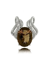 Oval Smokey Quartz Pendant Slide Sterling Silver - New