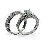 Image of Eve's Addiction Sterling Silver Diamond Cubic Zirconia Wedding Ring Set