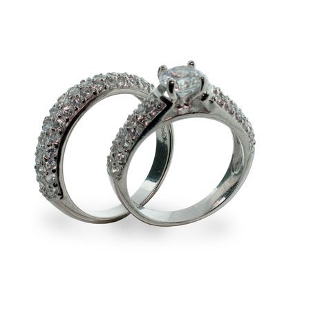 Eve's Addiction Sterling Silver Diamond Cubic Zirconia Wedding Ring Set