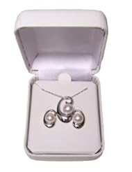 Sterling Silver "C" Swirl Drop White 6-7mm Freshwater Pearl Pendant and Stud Earring Set in Sterling Silver