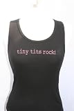 Black Embroidered Beater Style Tank Top "Tiny Tits Rock"