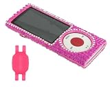 Magenta Hearts Design Full Rhinestones Design Snap On Hard Case for Apple iPod Nano 5th Generation with Shoe Silicone Pouch for Nike+ iPod Sensor (iPod NOT Included)