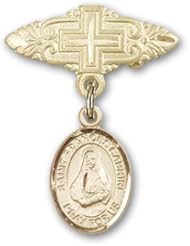 Gold Filled Baby Badge with St. Frances Cabrini Charm and Badge Pin with Cross