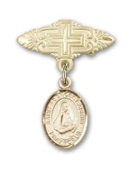 Gold Filled Baby Badge with St. Frances Cabrini Charm and Badge Pin with Cross
