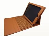 Built-in Bluetooth Keyboard Leather Carry Case Cover for Apple iPad 2. Tan/brown