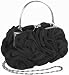 Black Enormous Rosette Roses Framed Clasp Evening Handbag Clutch Purse Convertible Bag w/Hidden Handle, Shoulder Chain