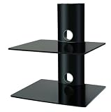 Designer Habitat - 2x Floating Black Glass Shelves Mount Bracket for DVD/Blu-Ray Player, Satellite/Cable Box, Games Console - Black