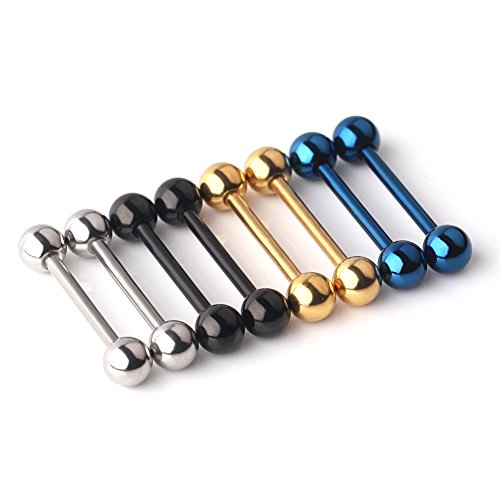Ruifan Mix Color 316L Stainless Steel Nipple Shield Tongue Barbell Ring Bar Body Piercing 14G 8PCS