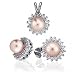 Bling Jewelry Sterling Silver CZ Rose Pearl Womens Bridal Pendant And Earrings Set