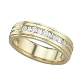 14K Yellow Gold 1/4 ct. Round and Baguette Cut Diamond Wedding Band