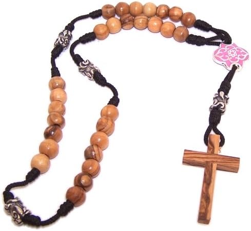 Olive wood with Silver tone and Pink enamel beads Anglican Rosary ( 40cm or 16" long) - Available in many colors