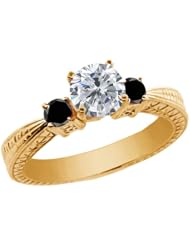 1.24 Ct Round H/I and Black Diamond 14K Yellow Gold 3-Stone Ring
