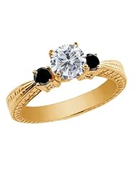 1.24 Ct Round H/I and Black Diamond 925 Yellow Gold Plated Silver 3-Stone Ring