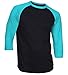 DREAM USA Men's Casual 3/4 Sleeve Baseball Tshirt Raglan Jersey Shirt Black/TiffBlue Large