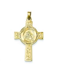 14K Yellow Gold Cross St Anthony Medal Pendant Charm