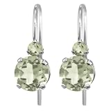 14k White Gold Green Amethyst Euro Wire Dangle Earrings