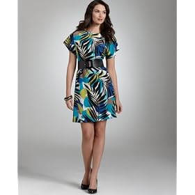 Buy Alfani Dress, Short Sleeve Printed Silk with Belt by Alfani