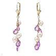 Earrings With 5.60ctw 5.5mm Freshwater Pearls and Created Sapphires in 14K Yellow Gold Length 51mm
