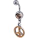 Jewelry : Champagne And Orange Crystal Peace Sign Dangle Belly Ring
