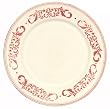 Ceramic Pottery Dinner Plate With Crimson Red Decorative Scroll Design 10.75"D Set / 2