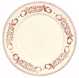 Ceramic Pottery Dinner Plate With Crimson Red Decorative Scroll Design 10.75