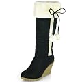 Damen komplett gef�tterte Langschaftstiefel mit Keilabsatz MQ1147