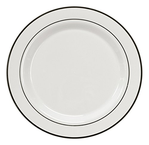 Party Essentials N278020 White Plastic Plates with Silver Rim, 6", White with Silver (Case of 144)