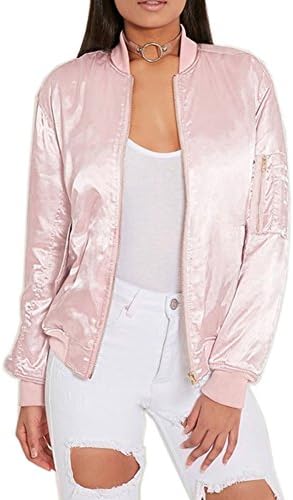 YUTRENDS Women's Long Sleeve Short Zipper Biker Bomber Down Jacket Coat Pink L