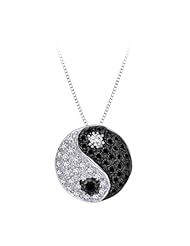 14K White Gold 1/4 ct. Black and White Diamond "Ying Yang Pendant with Chain
