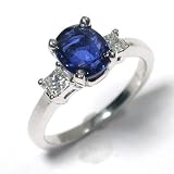 Three Stone Ring with Cushion Shape Ceylon Sapphire and Princess Shape Diamond, 18k White Gold, Ring Size 6 (T.w 2.00)