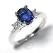Three Stone Ring with Cushion Shape Ceylon Sapphire and Princess Shape Diamond, 18k White Gold, Ring Size 6 (T.w 2.00)