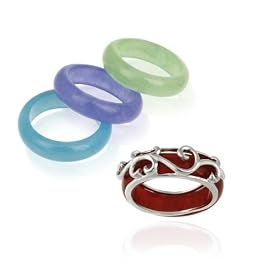 Sterling Silver Blue, Green, Lavender and Red Jade Interchangeable Band Rings... by