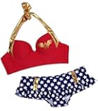 Dc Comics Sexy Wonder Woman Undwire Bustier Ruffle Panel Skirted Bottom Bikini set