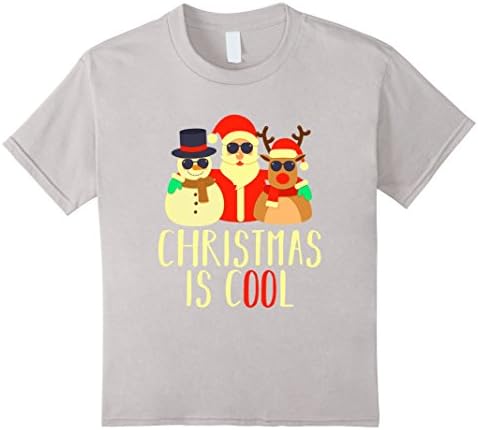 Kids Christmas Is Cool Santa Snowman Rudolf Christmas Shirt 12 Silver