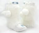 Beads! Mukluks Super Furry Pom-Pom Flat Boots White