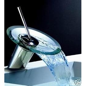 Modern Glass Waterfall Faucet Chrome & Pop-Up Drain, Brass/Chrome-