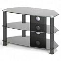 Zyon Glass Stand For Plasma & LCD TV Up To 37-Inch or 65kg - Black Glass With Black Legs & Cable Management Panel