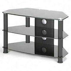 Zyon Glas Aufstellung f�r Plasma-und LCD-Fernseher bis 37-Zoll-oder 65kg - schwarzes Glas mit schwarzen Beinen und Kabelf�hrungspanel