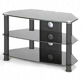 Zyon Glass Stand For Plasma & LCD TV Up To 37-Inch or 65kg - Black glass with black legs & Cable Management Panel