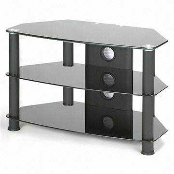 Zyon Glass Stand For Plasma & LCD TV Up To 37-Inch or 65kg - Black glass with black legs & Cable Management Panel