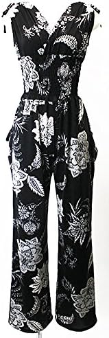 Italian Black Floral Printed Women's Salopette Jumpsuit Made in JAPAN