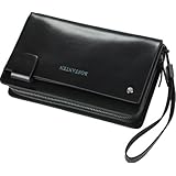 Men's Leather Business Wristlet Zippered Clutch Bag Handbag Organizer Wallet Purse