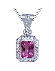 Platinum Emerald Cut Pink Sapphire And Round Diamond Pendant