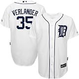 MLB Men's Detroit Tigers Justin Verlander White Home Short Sleeve 6 Button Synthetic Replica Baseball Jersey Big & Tall  (White, XXXX-Large)