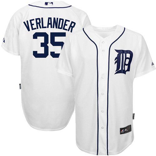 MLB Men's Detroit Tigers Justin Verlander White Home Short Sleeve 6 Button Synthetic Replica Baseball Jersey Spring 2012  (White, Large)